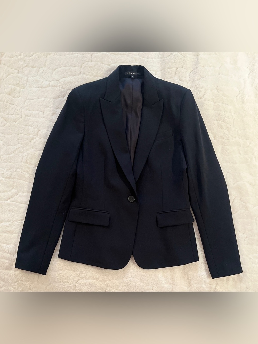 Theory Black Tailored Single-Button Classic Suit Black Blazer Jacket sz. 6